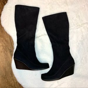 Aerosoles A2 Wool Gather Wedge Black Suede Zip Boots